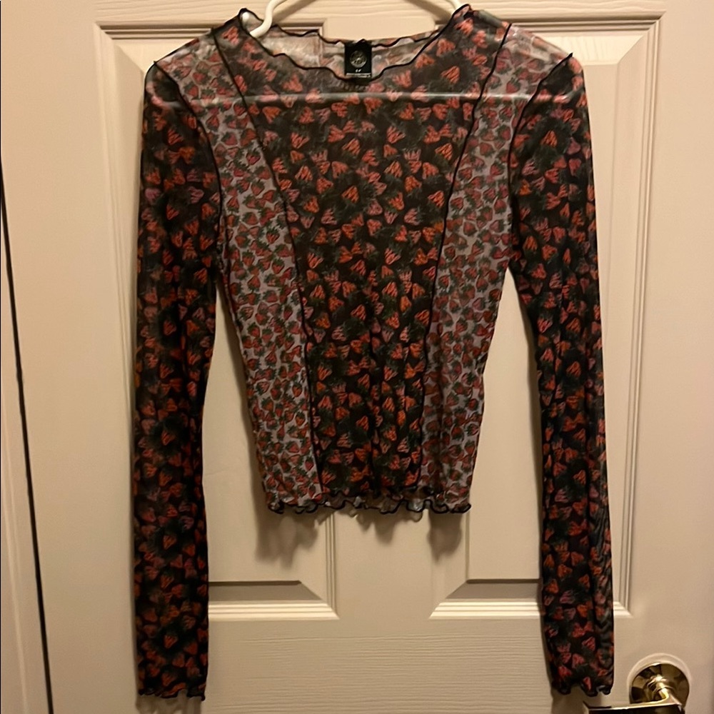 Urban Outfitters Black and Pink Fitted Sheer Blouse